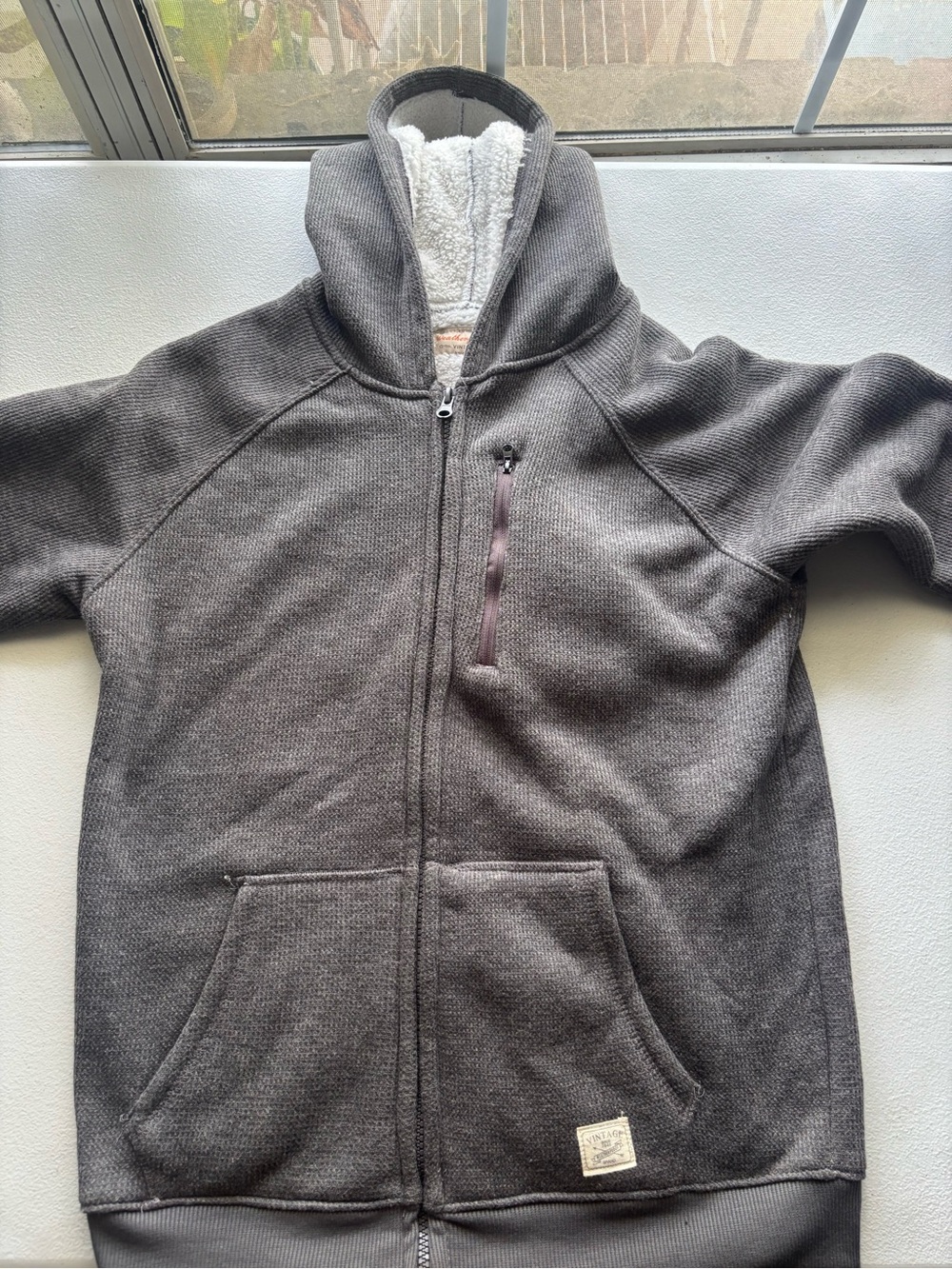 Weatherproof Men's Dark Gray Sherpa-Lined Full-Zip Puffer Hoodie